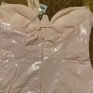 Pink latex, fitted dress